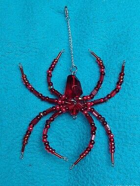 Hand Crafted Red Beaded Spider Pendant